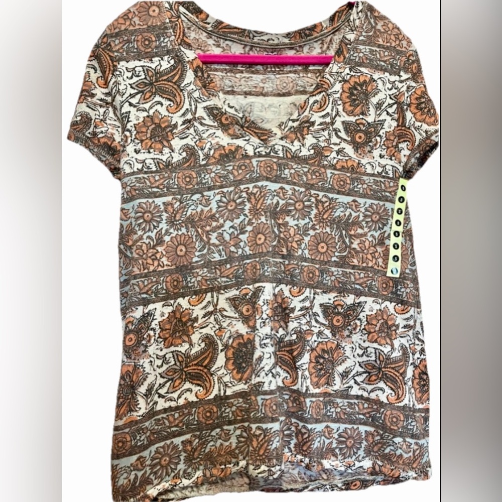 BDG 100% COTTON Floral Short Sleeve V Neck Tee Shirt NEW Top Small T-Shirt UO